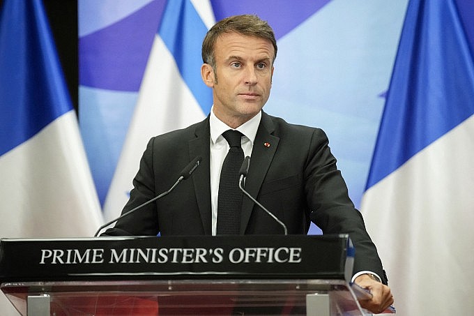 Tổng thống Pháp Emmanuel Macron phát biểu tại Jerusalem ngày 24/10. Ảnh: AFP