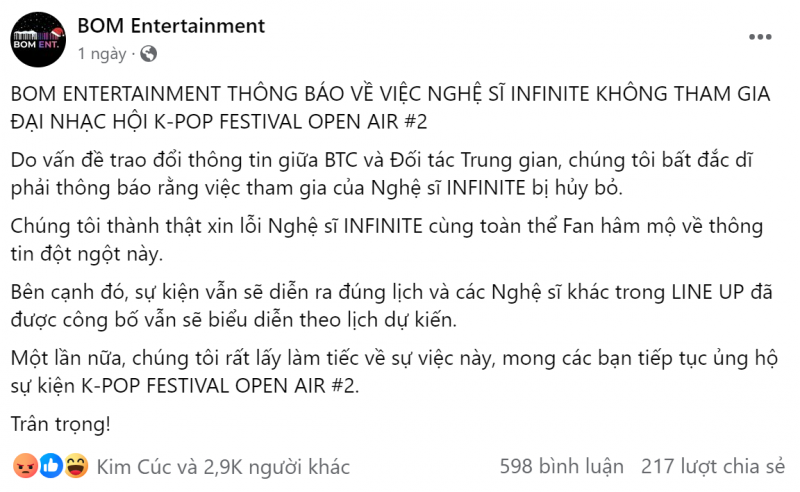 Đại nhạc hội OPEN AIR K-POP FESTIVAL #2: Liên tiếp nhóm nhạc Hàn và nghệ sĩ Việt xác nhận không tham gia