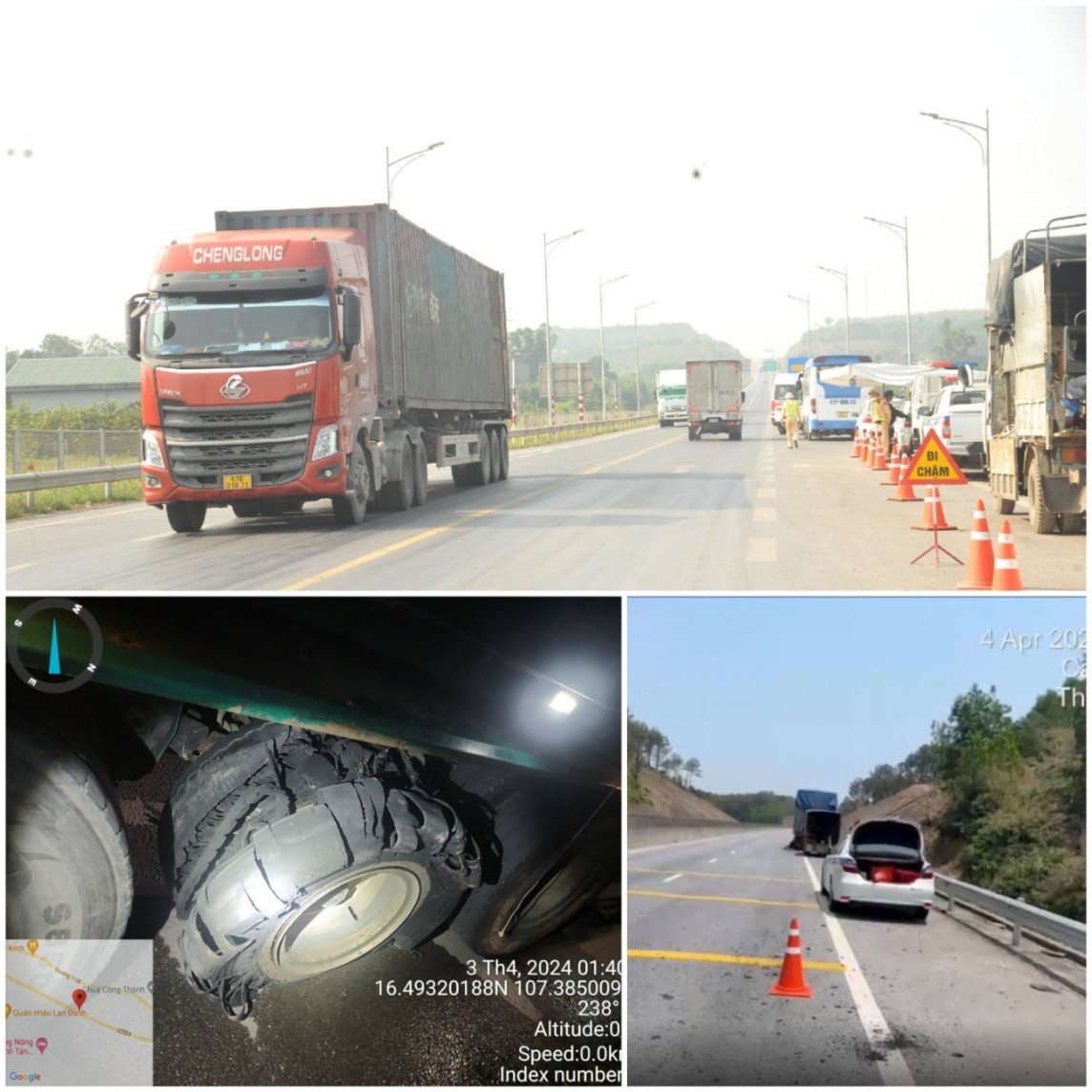 Hàng chục xe bị vỡ lốp do nắng nóng trên cao tốc Cam Lộ - La Sơn