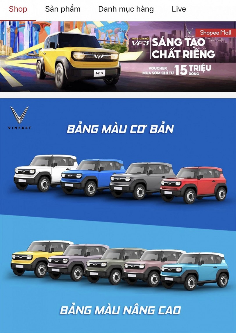 Gian hàng của VinFast trên Shopee có gì đặc biệt?